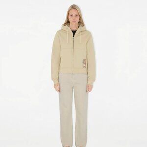 Burberry Check Label Cotton Zip Up Drawstring Hoodie